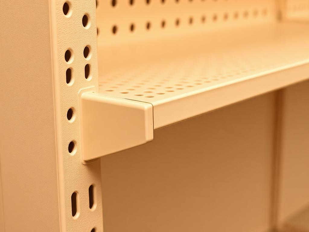 Almond powder-coated steel shelf finish close-up