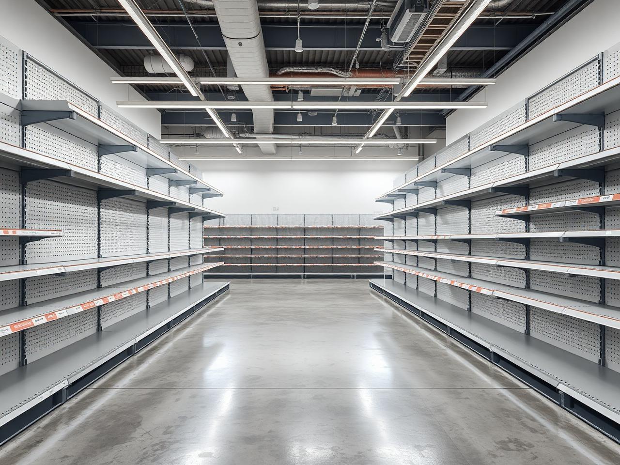 Newly installed gondola shelving in an unstocked store